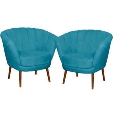 Imagem de Kit 02 Poltrona Pétala Flor Decorativa Suede Azul Claro - Sonho das Po