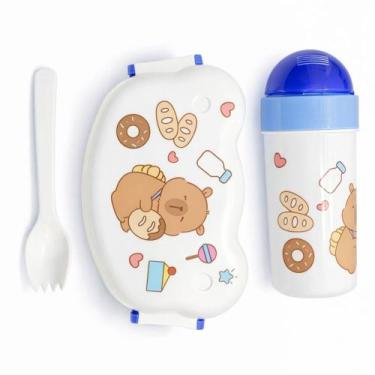 Imagem de Kit Lancheira Marmita Infantil Capivara - - FWB, Kit com Garrafinha Az