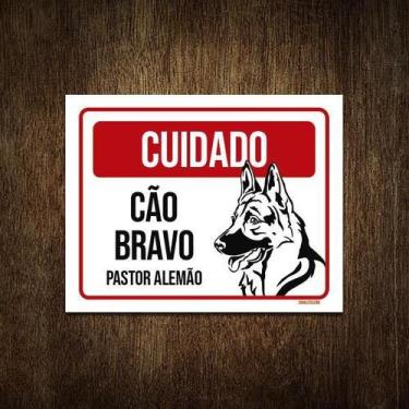 Imagem de Placa Cuidado Cão Cachorro Bravo Pastor Alemão 18X23 - Sinalizo.Com