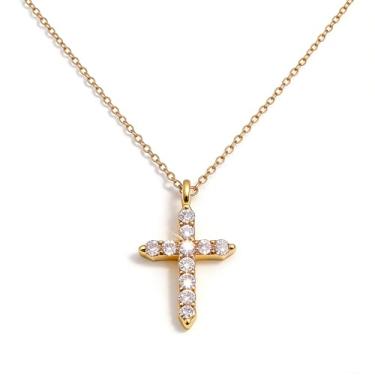 Imagem de Gracayfr Colar Cristão Cruz Zircônia Cúbica Starburst Strass Colar Jesus Crucifixo Banhado a Ouro 14K Pingente FaithHeart Joias Presente Para Mulheres, Cobre, Sem Pedra Preciosa