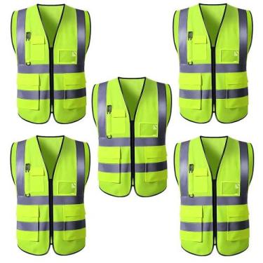 Imagem de Kit 5 Colete Segurança Sinalização Refletivo Com Bolso E Zíper - TATUD