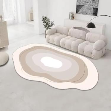 Imagem de Tapete oval irregular moderno para sala de estar, estilo simples, decoração para quarto, tapete de cabeceira felpudo, tapete de entrada lavável para banheiro (80x160cm 31,5x63in/Felpudo-3)