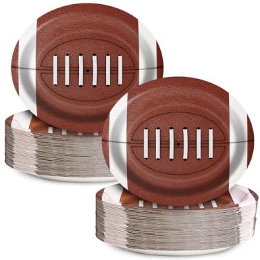 Imagem de EggSun 100 peças de pratos ovais de papel de futebol, suprimentos grandes de festa de futebol de 25,4 x 30,5 cm, pratos esportivos americanos descartáveis, tigelas de rugby, bandejas de nacho para