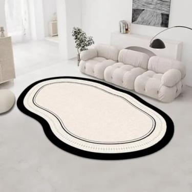 Imagem de Tapete oval irregular moderno para sala de estar, estilo simples, decoração, tapete de cabeceira felpudo para banheiro, tapete de porta lavável (180x280cm 71x110in/Felpudo-4)