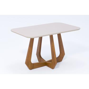 Imagem de Mesa de Sala Jantar Bromélia c/ Tampo Madeirado Vidro 130x80cm Carvalho/Off White - Cimol