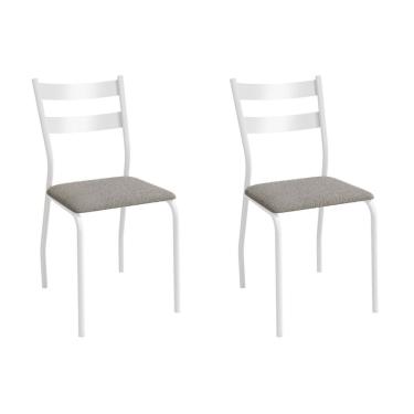 Imagem de Kit 2 Cadeiras de Cozinha Bali 2C141BR Aço 2 Un Branco/Boucle Cinza - Kappesberg