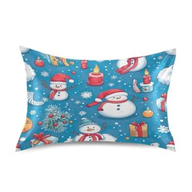 Imagem de Blueangle Fronha de cetim com desenhos animados de bonecos de neve para cabelo e pele, fronha de seda, tamanho Queen (50,8 x 76,2 cm) - Capas de almofada de cetim refrescantes com fecho de envelope
