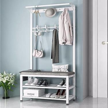Imagem de Cabide De Metal Resistente Com Ganchos Duplos, Cabideiro De Árvore De Salão Livre, Cabide De Cama Com 2 Prateleiras, Móveis De Entrada, Para Sala De Estar, Corredor, White Gray, 100cm