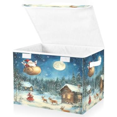 Imagem de Blueangle Caixas de armazenamento voadoras de Papai Noel com tampas, 42 x 32 x 30 cm, grande cesta organizadora dobrável para decoração de casa e escritório (230)