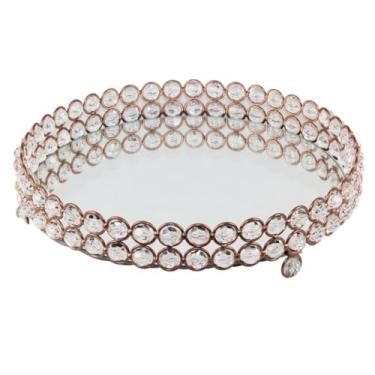 Imagem de Bandeja Decorativa Redonda de 2 Filetes Bordada em Cristal Acrílico 31cm(Rose)