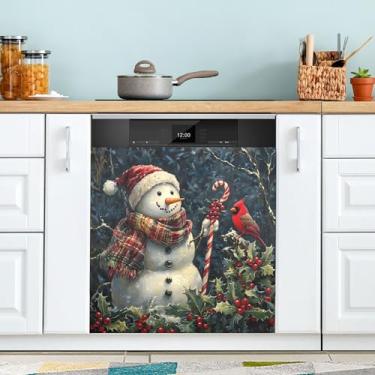 Imagem de xigua Linda capa magnética de boneco de neve de Natal, adesivos magnéticos decorativos antiarranhões para painel de geladeira e lava-louças, decoração personalizada de cozinha doméstica 58 x 66 cm