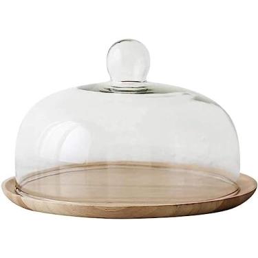Imagem de Restaurante cozinha sobremesa mesa bolo capa hotel restaurante decoração prato bolo bandeja de madeira maciça bolo cúpula prato frutas frescas suporte bolo bandeja de servir (cor: cáqui, tamanho: 15,4