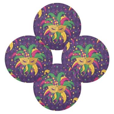 Imagem de Wassud Jogo americano conjunto de 4 tapetes de mesa redondos de carnaval para cozinha e jantar tapetes laváveis resistentes ao calor para decoração de mesa 39 cm