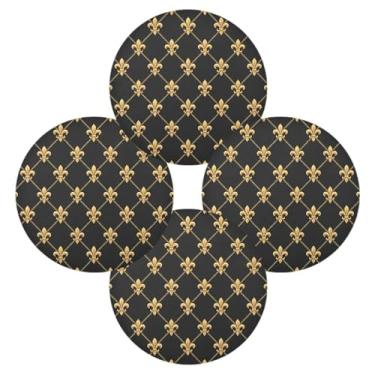 Imagem de Wassud Jogo americano conjunto de 4 tapetes de mesa redondos carnaval dourado para cozinha e jantar tapetes laváveis resistentes ao calor decoração de mesa 39 cm