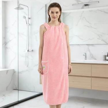 Imagem de Toalha de banho, toalha de banho com design de laço de bolso, roupão de banho macio e leve de secagem rápida para praia, piscina, rosa