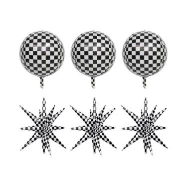 Imagem de Balões De 22 Polegadas Em Preto E Branco Com Estampa Xadrez, Pacote Co