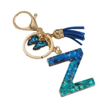 Imagem de Chaveiro De Letra Inicial Com Borboleta Azul Royal E Franjas, Acessóri
