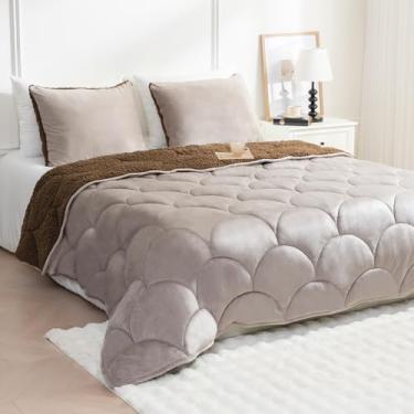 Imagem de YUNLUYE Conjunto de edredom de lã de ovelha tamanho Queen, cobertor de outono macio e quente para todas as estações, preenchido com microfibra leve, conjunto de cama de dormitório universitário de