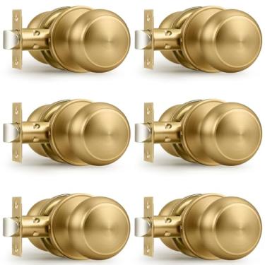 Imagem de Probrico Maçaneta interior bronze champanhe para corredor, maçanetas de porta de champanhe maçanetas de armário, maçanetas de porta de passagem com maçaneta esférica redonda, pacote com 6