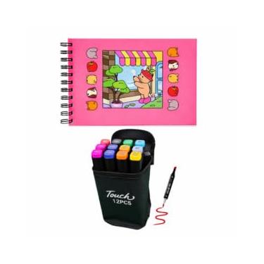 Imagem de Kit Marcadores Artísticos com Ponta Dupla 48 Cores + Livro de Colorir Capa Dura 50 Páginas, Canetinhas à Base de Álcool, Ambidestro, Múltiplas Cores (12, Rosa)