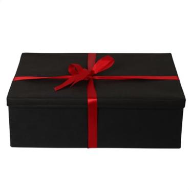Imagem de Caixa Emabalagem Para Presente Premium Grande Forrada E Firme Com Tampa 42x28x15cm Com Fita Decorativa Elegante (Preta, Grande, Fita Vermelha)