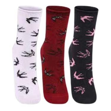 Imagem de Kit 3 Pares De Meia Feminina Lupo Sem Punho 4421, Branco, Preto, Verme