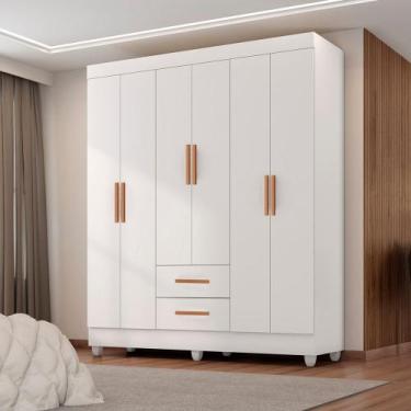 Imagem de Guarda Roupa Solteiro 6 Portas 2 Gavetas com Pés Lite Móveis Leão, Bra
