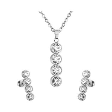 Imagem de Conjunto De Joias Femininas Em Aço Inoxidável Com Flor E Zircônia Cúbi