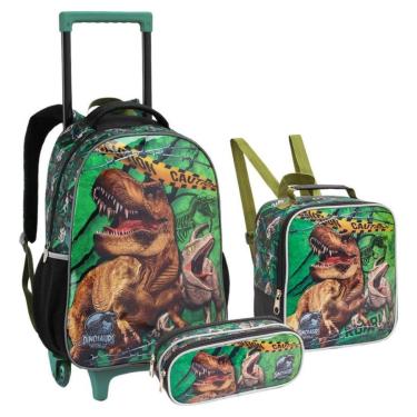 Imagem de Kit Mochila Rodinha Alça Lancheira Estojo Escolar Menino Infantil Dinossauro Rex Seanite-Masculino