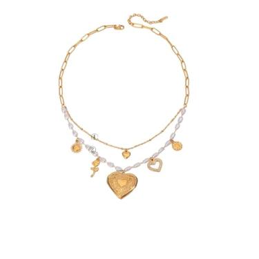 Imagem de Colar de caixa de fotos de aço inoxidável colorido, pingente de borboleta, pérola, joia feminina, pérola do dia dos namorados