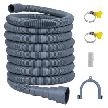 Imagem de Mangueira de drenagem ondulada flexível de 6,8 m para máquina de lavar e máquina de lavar louça, mangueira de extensão resistente com adaptador, 2 braçadeiras e suporte de dobra em U