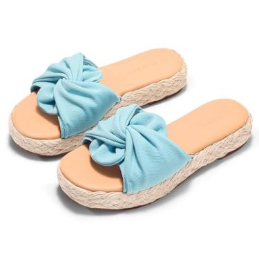 Imagem de Coutgo Sandálias femininas de alpargatas plataforma, bico aberto, sem cadarço, sapatos de praia de verão, Azul, 40