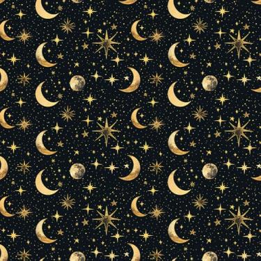 Imagem de COKCOKR Papel de parede dourado lua sol estrela descascar e colar papel de parede 17,71 x 300 cm céu noturno moderno abstrato impermeável papel de parede autoadesivo para quarto, quarto de criança