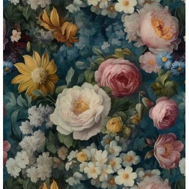 Imagem de HeloHo Papel de parede vintage floral descascar e colar papel de parede escuro flor peônia autoadesivo removível para locatário papel de parede para quarto, armário de banheiro, papel de contato