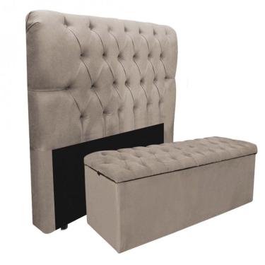 Imagem de Kit Baú Recamier Mais Cabeceira Madrid Solteiro Suede Bege