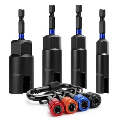 Imagem de SUNJOYCO Conjunto de 9 peças de chaves de porca de asa elétrica, CR-V de aço com ranhura de 9 mm, 12 mm, 15 mm, 18 mm, broca para porca, parafuso de olhal, gancho de parafuso, torção de fio, chave de