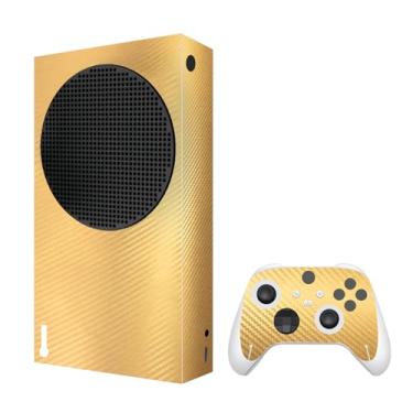 Imagem de Skin Wrap compatível com Xbox Series S, decalque de vinil capa adesiva protetora para console de jogos e controle (fibra de carbono dourada)