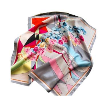 Imagem de Lenço Quadrado De Seda Luxuoso Feminino, Lenço De Cetim Para Pescoço, 