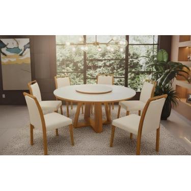 Imagem de Kit 6 Cadeiras de Jantar Luxo Estofadas Jade Linho Cinza Base Madeira 