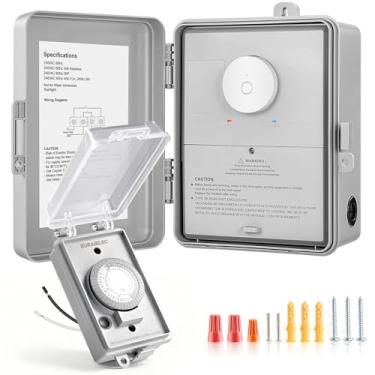 Imagem de SURAIELEC Interruptor de temporizador externo 40A 240V 3HP com controle remoto RF de 1000 pés, controlador mecânico resistente 24H para bomba de piscina, aquecedor de água, carregador EV, irrigação e