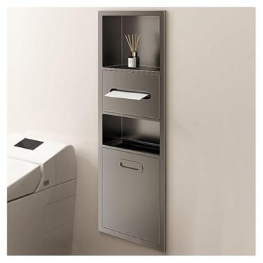 Imagem de Prateleira de nicho de chuveiro embutida de aço inoxidável - organizador de banheiro, rack de armazenamento para cozinha, sala de estar e quarto - cinza, 86 x 30 x 14 cm, design durável e elegante