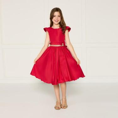 Imagem de Vestido Casual Infantil Vermelho Crepe Festa Formatura Laço - JL Kids,