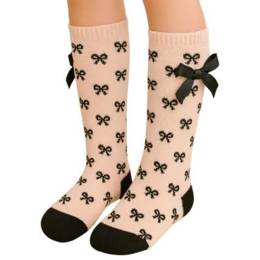 Imagem de Meia Infantil 3/4 Com Laço Selene, 29 a 34, Preto, Rosa