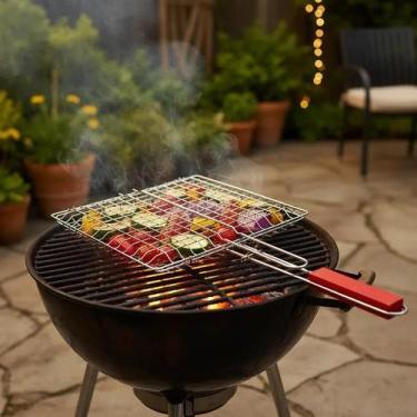 Imagem de Cesto Grelhador Para Churrasco Aço Inox Com Cabo Madeira - Yeet