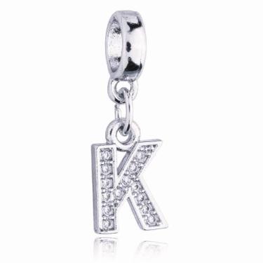 Imagem de Berloque Letra K Cravejada Zircônia Banhado Prata 925 - Work Semijoias