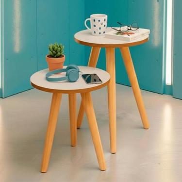 Imagem de Mesinha Redonda De Canto Lateral Retro Pe Palito - Kelan, Off White