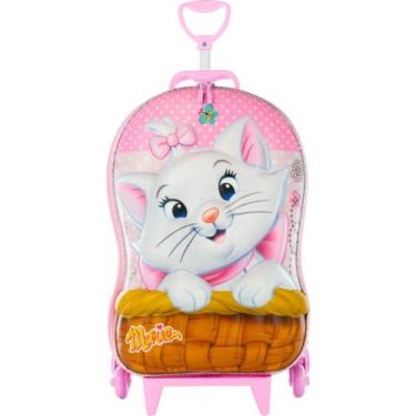 Imagem de Mala Infantil Gatinha Marie 3D com Rodinhas Rosa - Disney