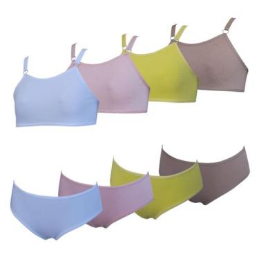 Imagem de Kit 4 Conjunto Calcinha e Sutiã sem Bojo Infantil Algodão Tamanho:PCor
