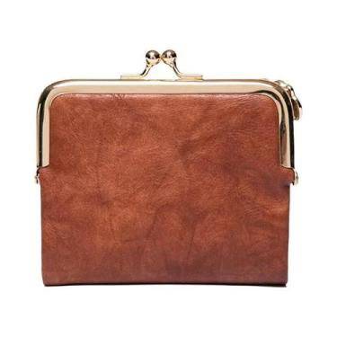 Imagem de Carteira De Couro Retro Feminina Com Dupla Dobra, Múltiplos Slots Para