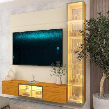 Imagem de Estante Home para Tv 84 Polegadas 191cm com Porta Reflecta Led 100% Mdf Luminare Off White/Naturale